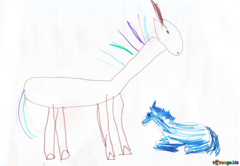 Un cavallo con puledro. Bambini di disegno. №18694
