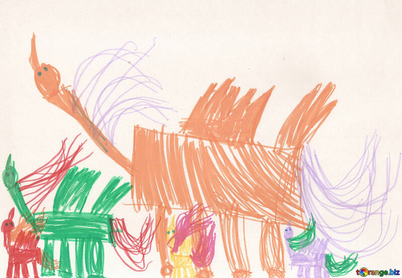 A herd of winged horses.  Children drawing. №18666