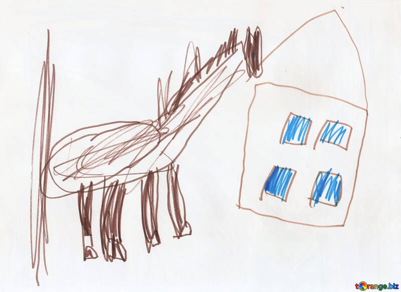 House horses.  Children drawing. №18696