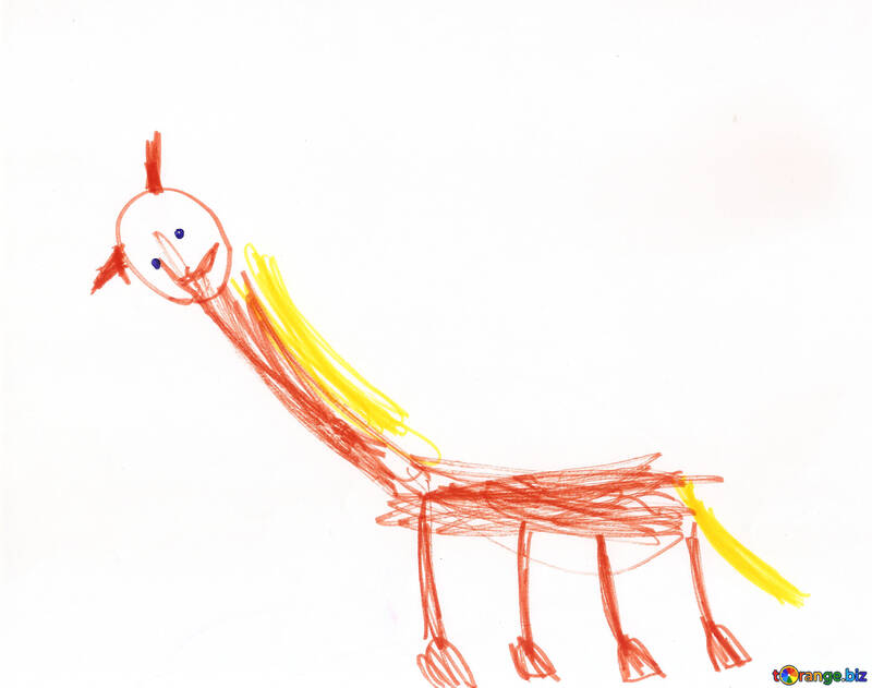 Un caballo con la melena amarilla.Dibujo de los niños. №18674