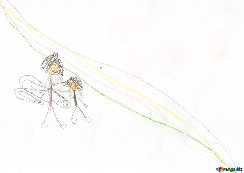 Fairies under the rainbow.  Children drawing. №18712