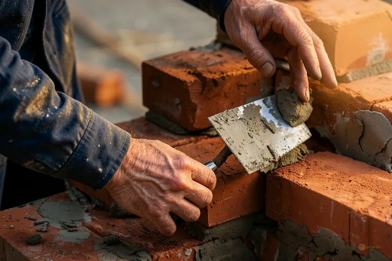 Відреставрована люксова версія  Construction  Construction worker`s hands, brickwork, red mortar №2918