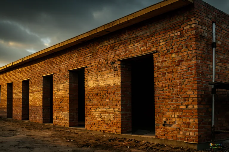 Відреставрована люксова версія House without doors Brick house with unmarked doors on overcast day №2948