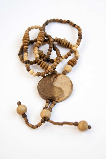 Di legno branelli - rosario con medaglia di yin-yang №2060