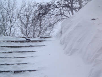 Escalier recouvert de neige №21573