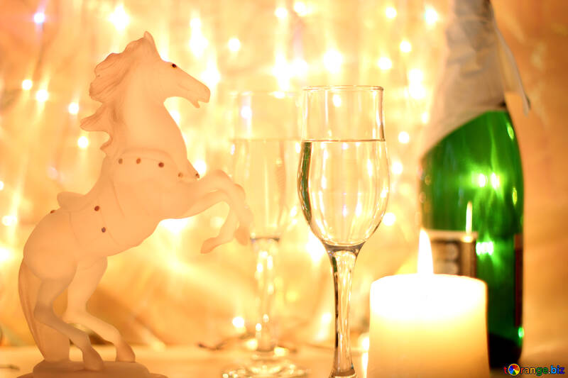 Christmas horse with champagne №24680
