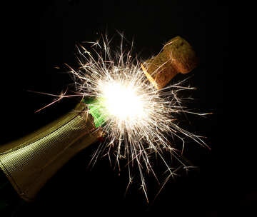 New Year`s fireworks with champagne