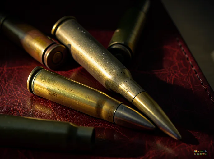 Відреставрована люксова версія The book is about the weapons Rifle cartridges on dark red leather surface №30498