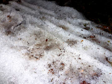 トレイルは汚れた雪で車をトレッドします。 №30837