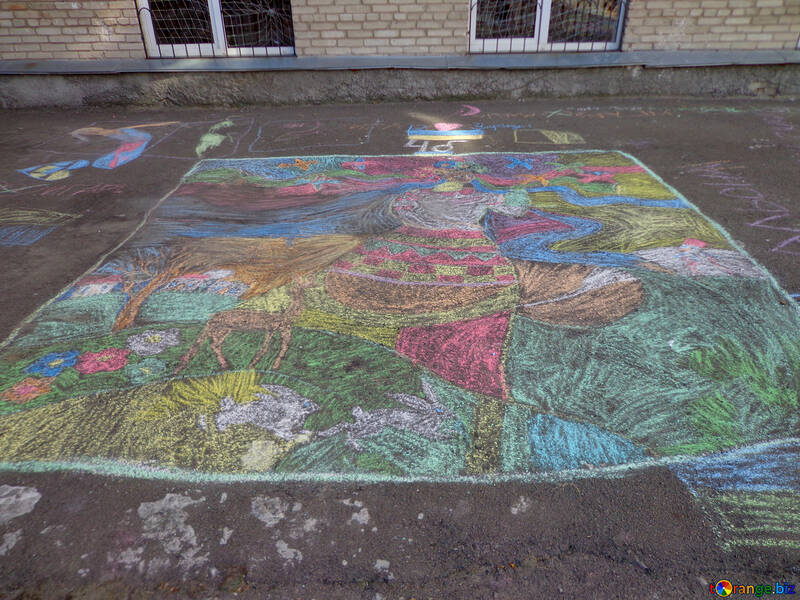 Child`s drawing chalk on asphalt №32568