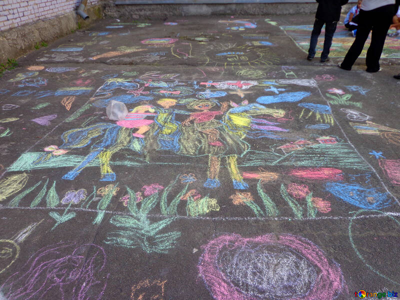 Horse children`s drawing with chalk №32607