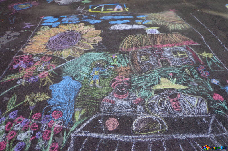 Kids drawing chalk Ukraine №32571