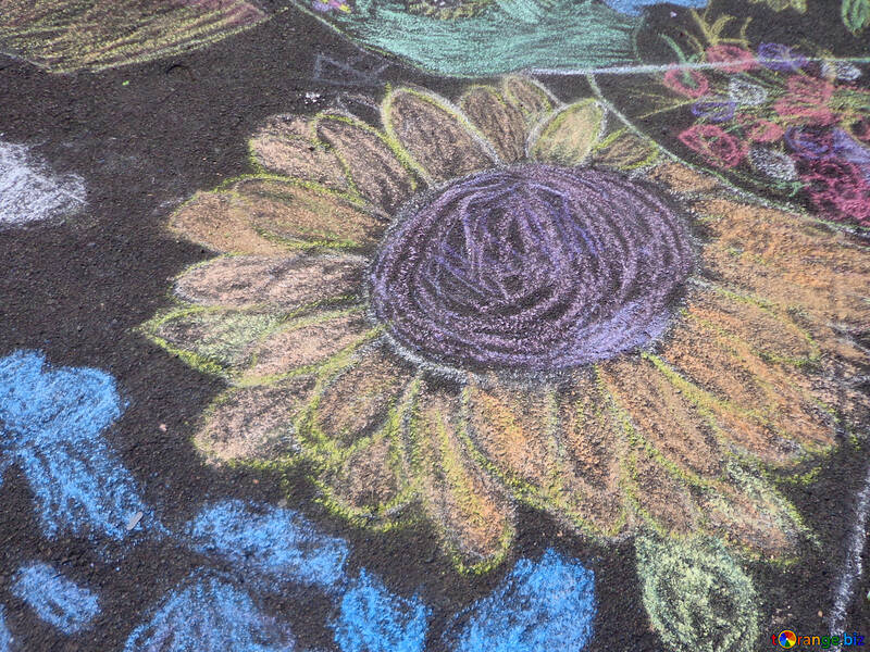 Flower child`s drawing on asphalt №32604