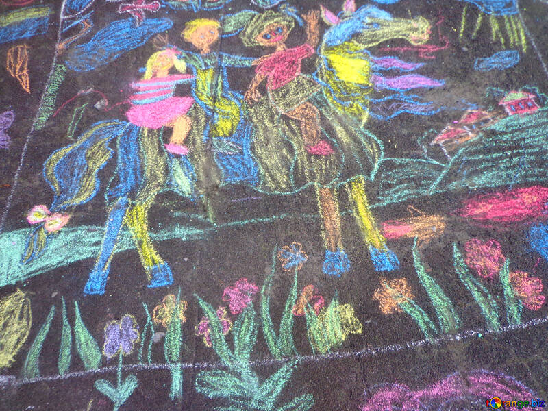La textura del dibujo infantil sobre el asfalto №32605