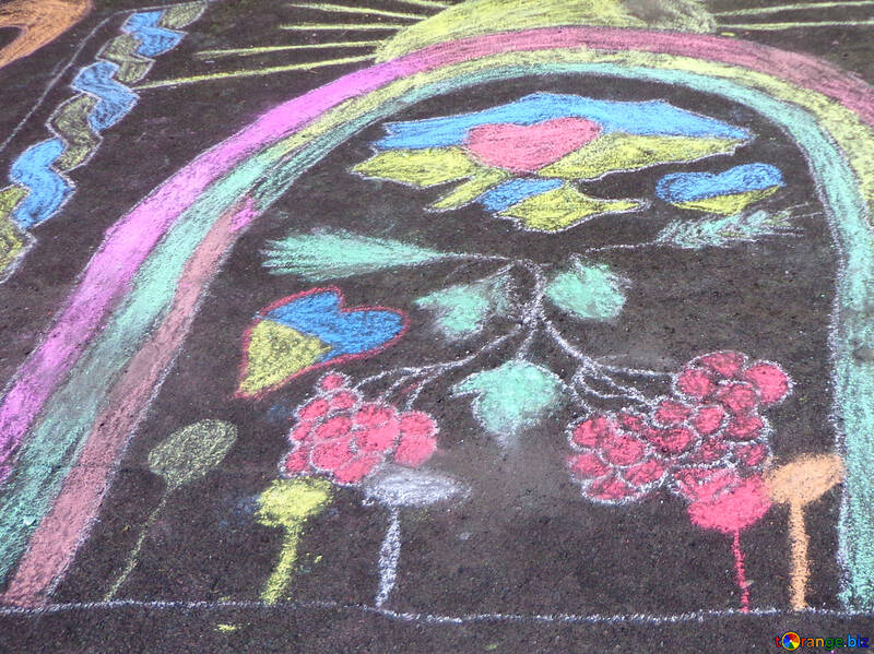 Rainbow children`s Gemälde auf dem Bürgersteig №32602