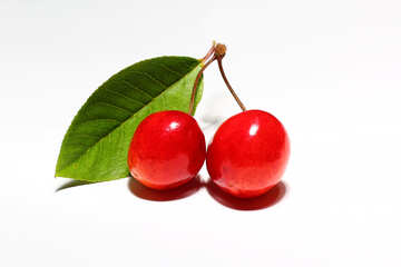Cherry with leaf isolated