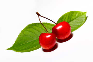 Cherry isolated with leaf on white background №33196