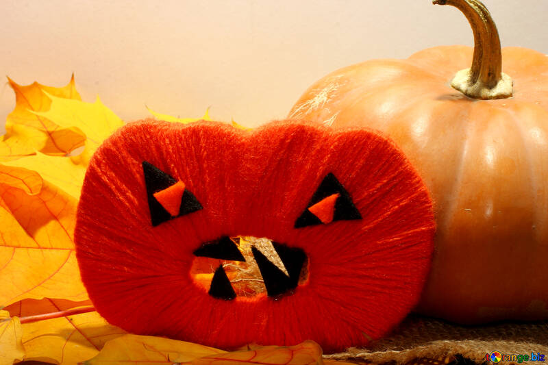 Children`s crafts and pumpkin on Halloween №35412