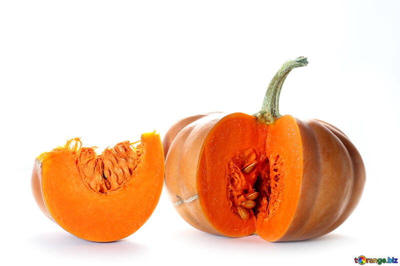 Pumpkin and cut piece on white background №35610