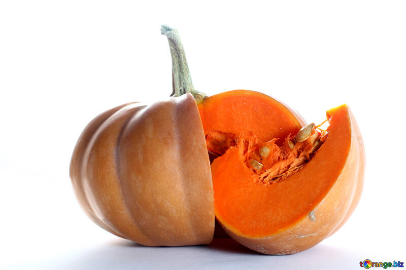 Pumpkin on white background with piece of №35616