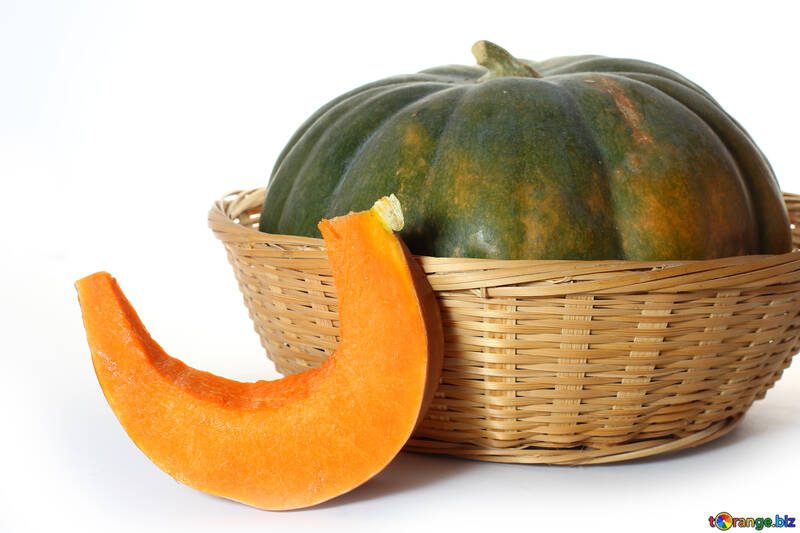Pumpkin cut piece on white background with basket №35583