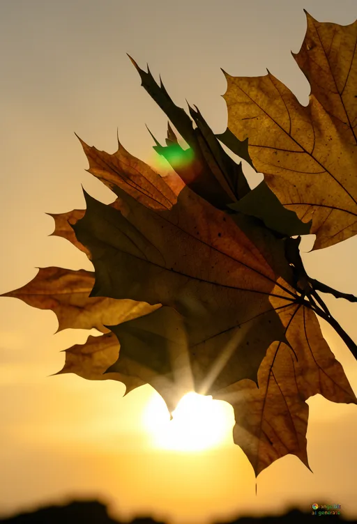 Відреставрована люксова версія Autumn sunset background Maple leaves silhouette against autumn sunset background №40893