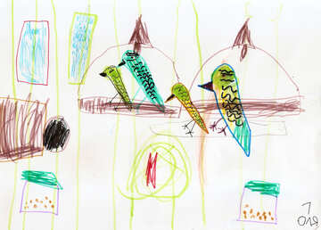 Kinderzeichnung Papagei in einem Käfig №42813