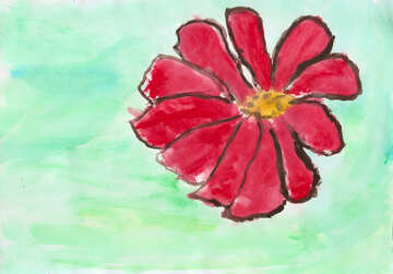 Children`s drawing a red flower