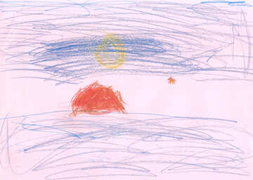 Children`s drawing the sun sets into the sea №42814