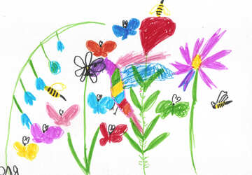 Children`s drawing flowers