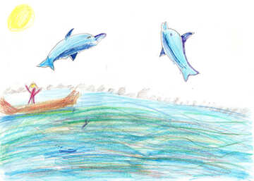 Kinderzeichnung Delphine springen №42746