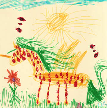 Kinder ein Pferd Äpfel Zeichnung №42807