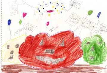 Child drawing of Halloween pumpkin №42766