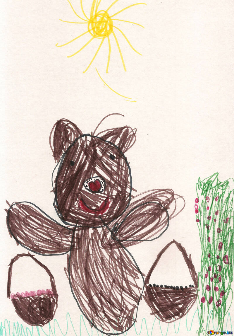 Children`s drawing bear collect berries №42748