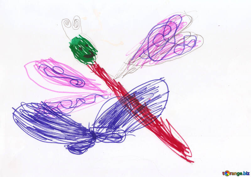 Children`s drawing butterfly and dragonfly №42785