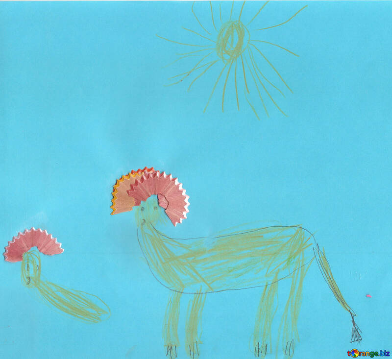 子どもの描画ライオンのたてがみ №42791