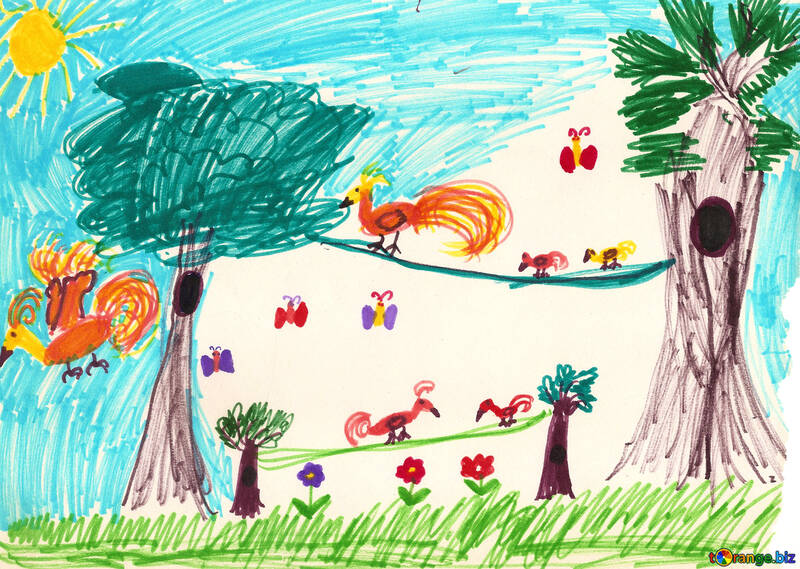 Uccelli disegno di campagna per bambini №42739