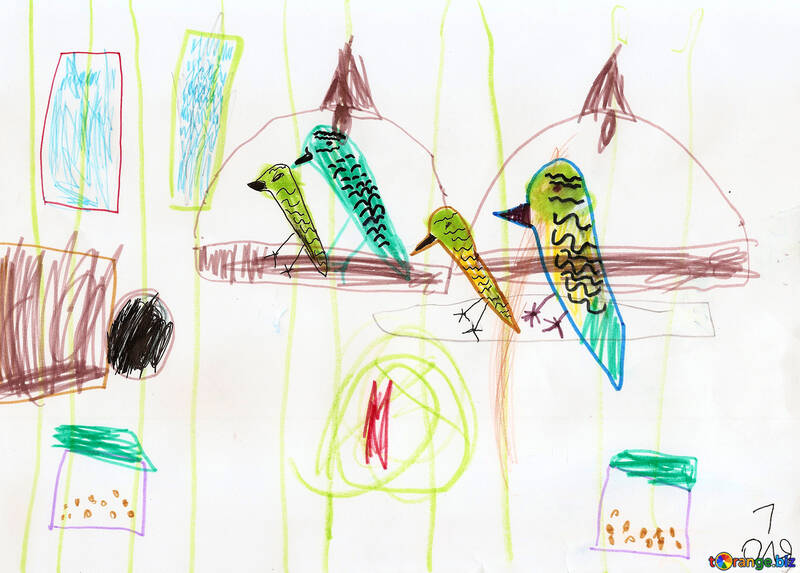 Children`s drawing parrot in a cage №42813