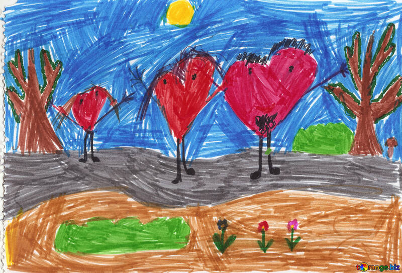 Children drawing on Valentine`s Day №42877
