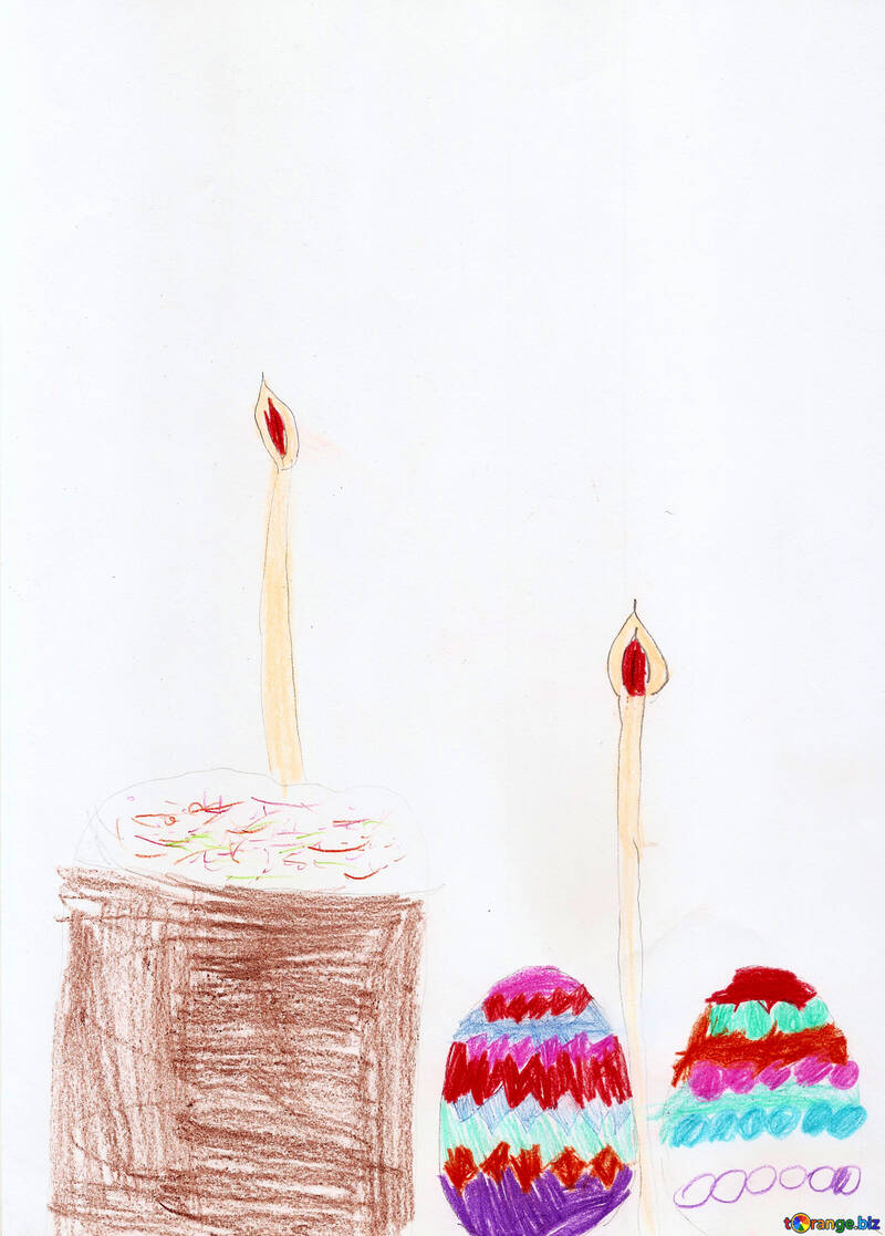 Child`s drawing Easter still life №42758