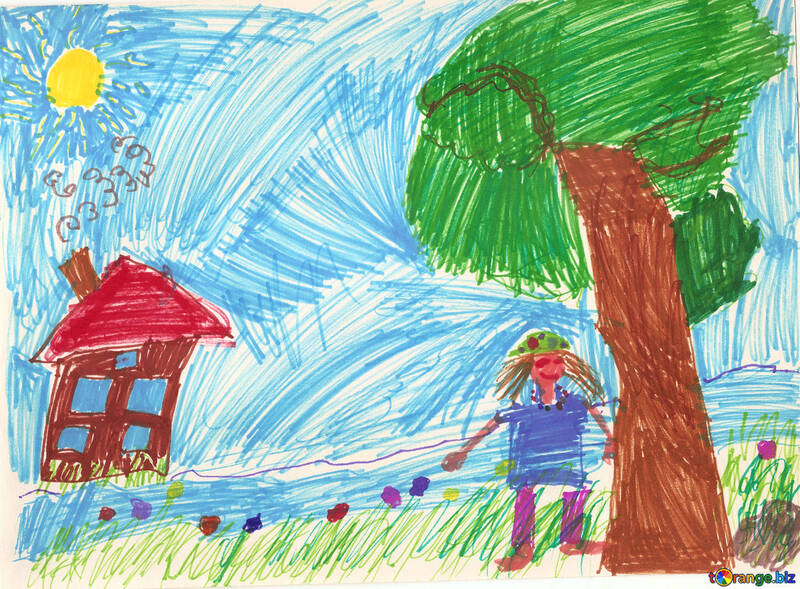 Child`s drawing house in the village №42740