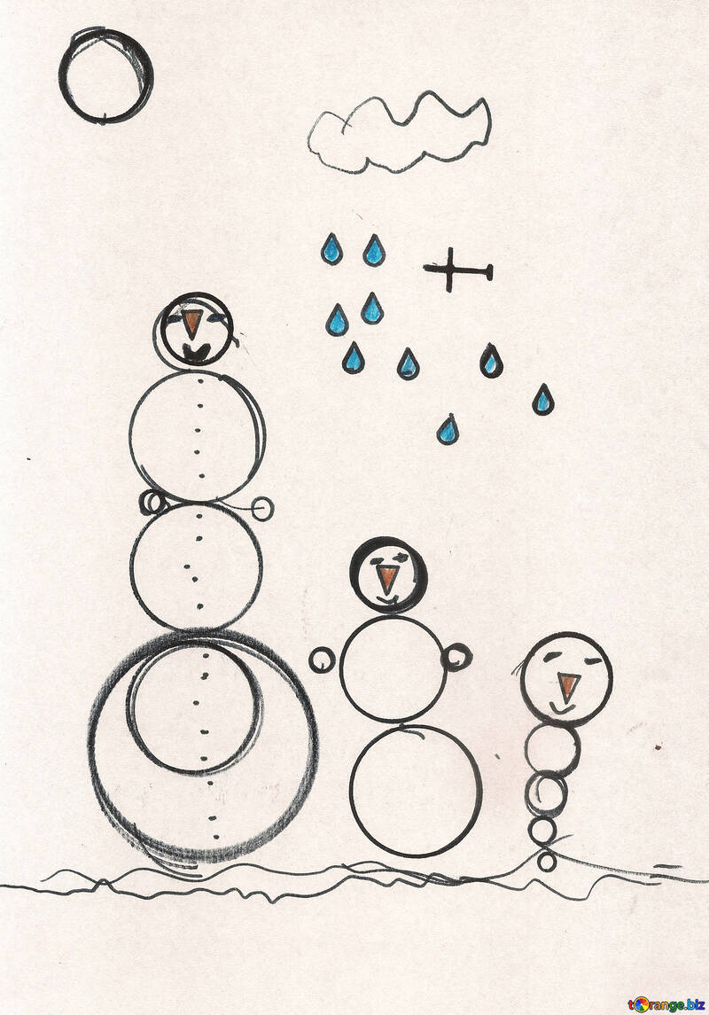 Children`s drawing of snowmen in the rain №42829