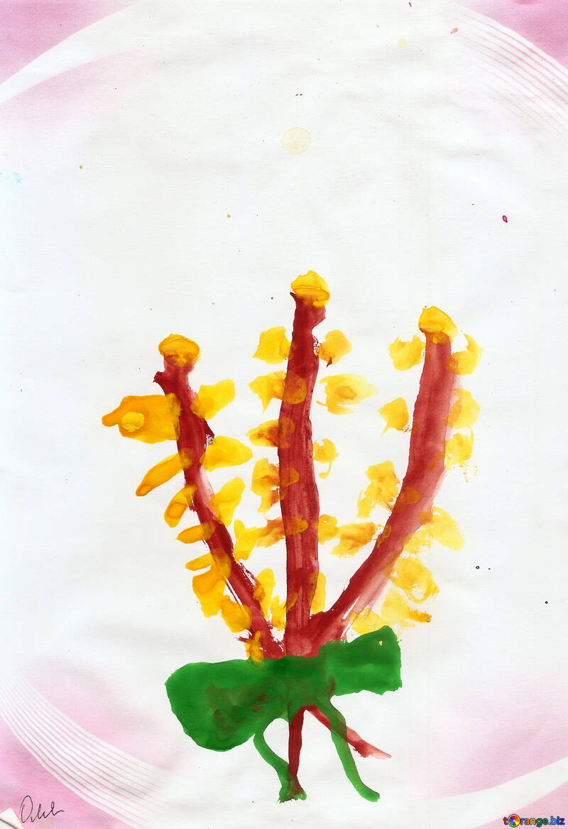 子供は花ミモザを描きます №42862