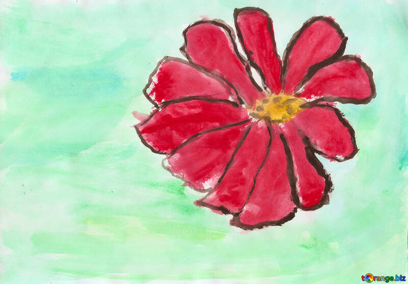 Children`s drawing a red flower №42710