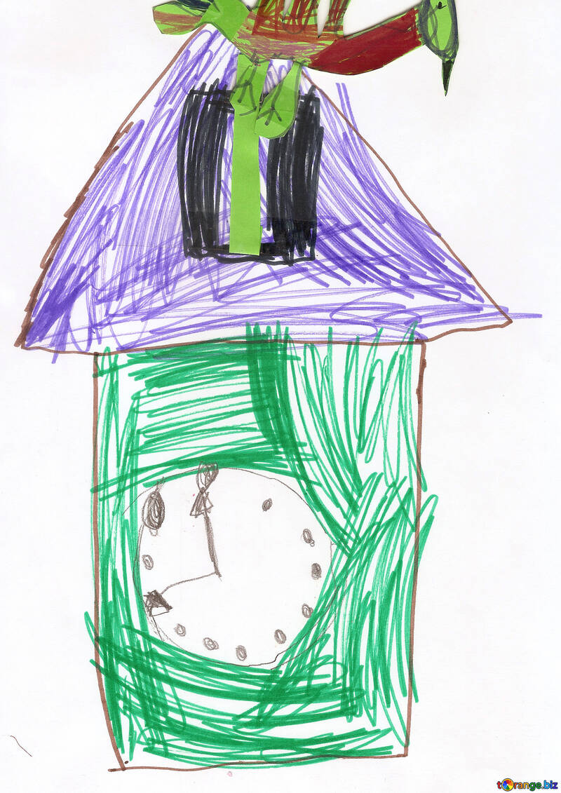 Kinder eine Kuckucksuhr Zeichnung №42797