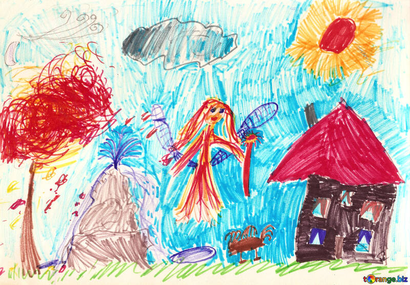 Children`s drawing fairy near the house №42731