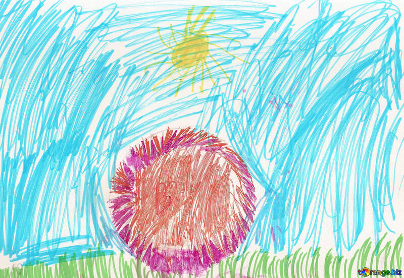 Children`s drawing a flower under the sun №42781