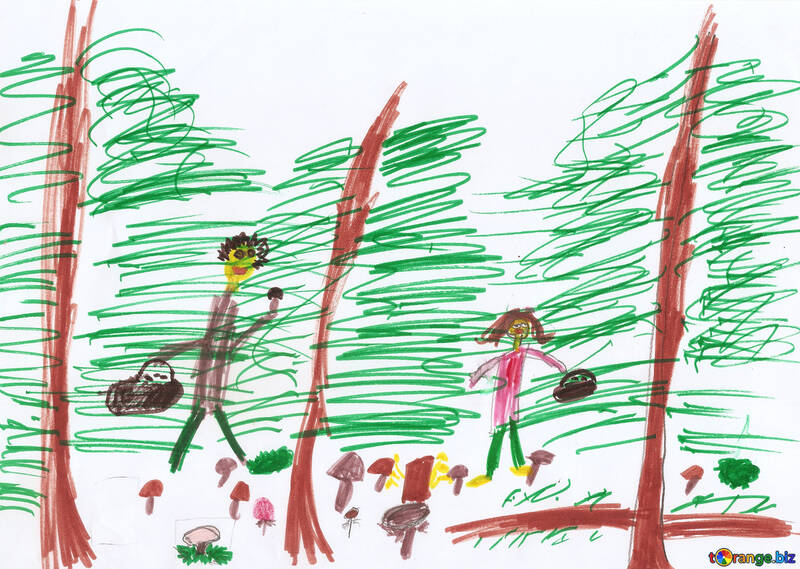 Children`s drawing mushroom picking №42881