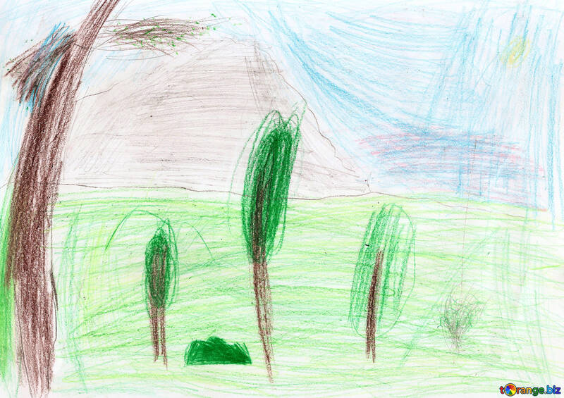 Children`s drawing palm trees near the sea №42836