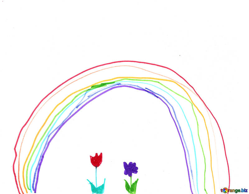 Children`s drawing a rainbow and flowers №42718